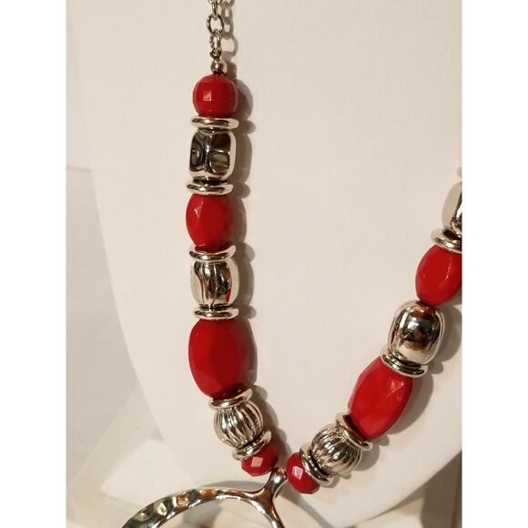 Vintage 1946 red and silver necklace b78* - Picture 10 of 12